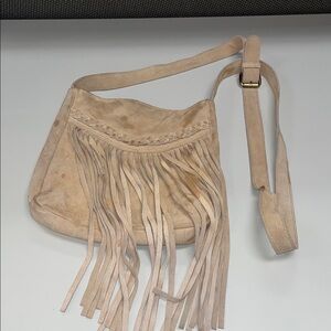 Source Unknown Beige Suede Fringe Crossbody Bag